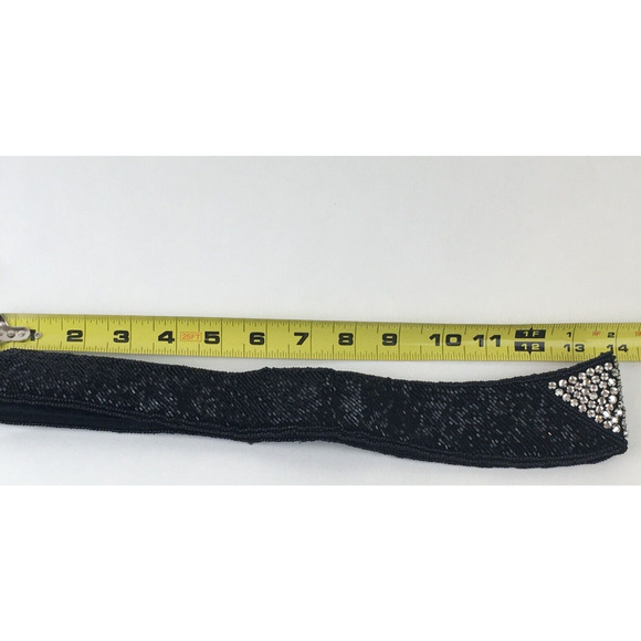 Black Bugle beaded and sequin vintage retro sash belt La Regale Small - Picture 12 of 16